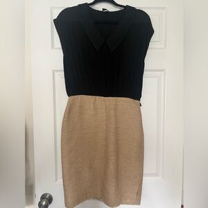 Fendi black and tan dress peter pan collar pencil skirt sz 42 6